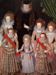 The Tasburgh Group: Lettice Cressy, Lady Tasburgh z Bodney, Norfolk a její děti, kolem roku 1605 (panel)